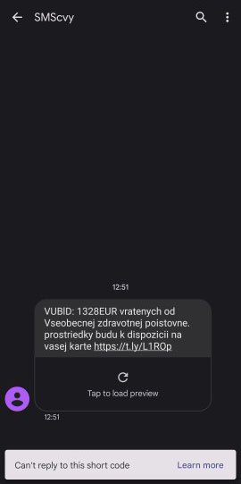 SMS, podvod, poisťovňa